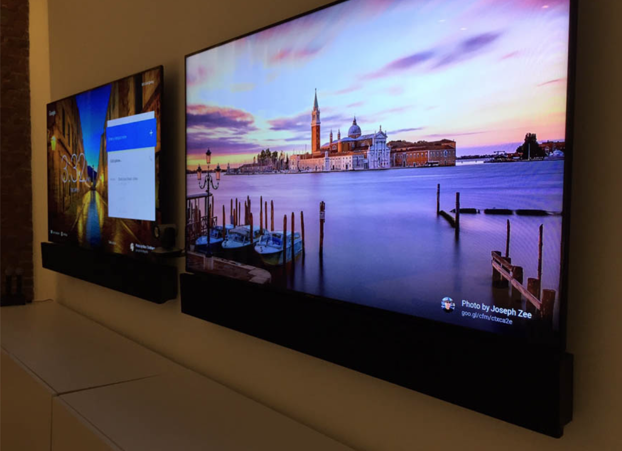 Large LED display screens installed in professional AV showroom showcasing CitiView past projects