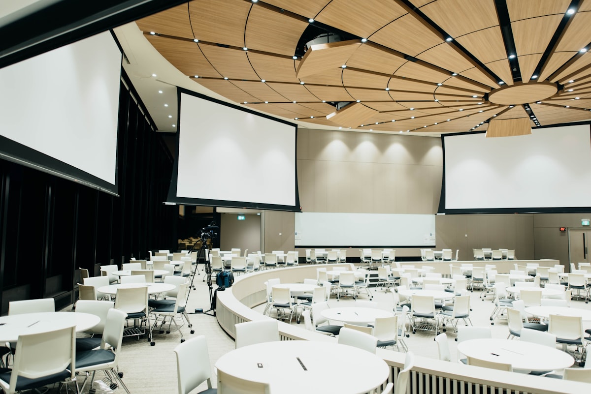 Panel discussion event at Cooper Union with professional AV and lighting production